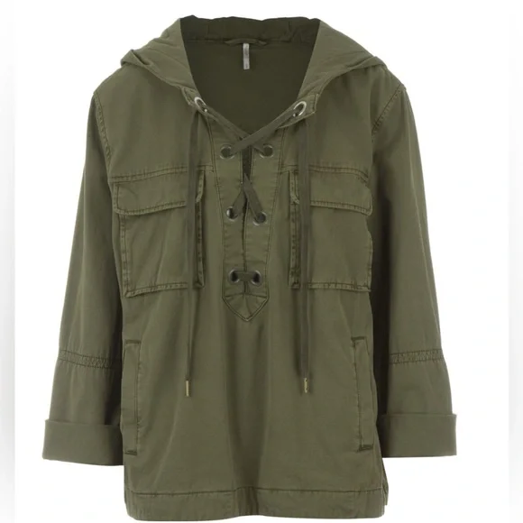 Free People Safari 100% Cotton Army Green Pullover Jacket $198 Retail Size L - Picture 4 of 13